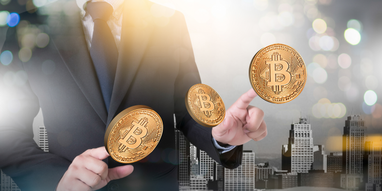 Digital coins and investment charts representing a crypto fund concept