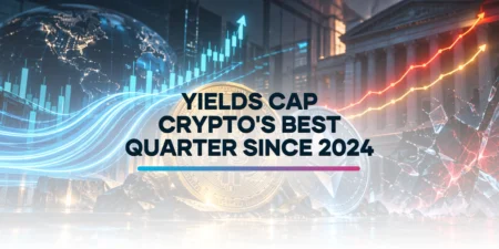 Crypto market thumbnail showing gold and silver digital coins, rising yield curves, ETF flow lights, and security risk shards.
