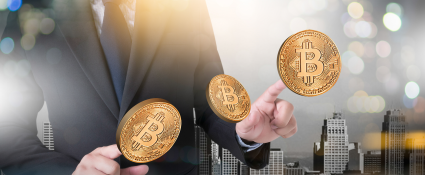 Digital coins and investment charts representing a crypto fund concept