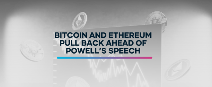 Bitcoin and Ethereum price charts showing market pullback before Powell’s Jackson Hole speech.